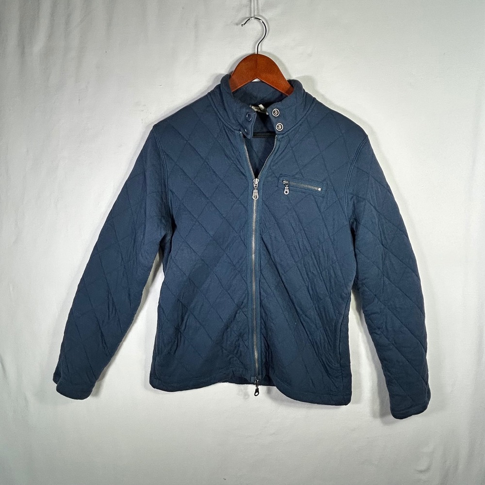 Two Dog Island Womens Navy Blue Quilted Zip Up Mock Neck Jacket Size S 0522